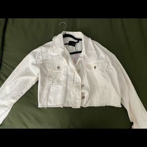 BOOHOO WHITE JEAN JACKET CROPPED WITH FRAIL LINING size 16
